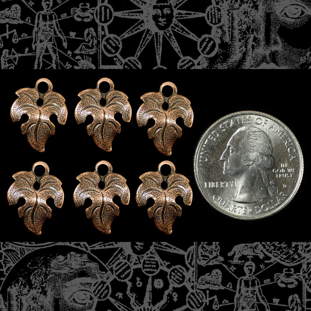 Antiqued Copper Plated Brass Wide Leaf Charms - Set of Six - C-C29